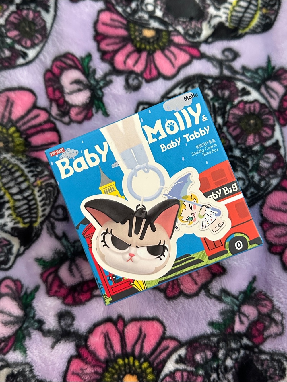 POP MART Molly Baby Tabby Cat Keychain – Pink & Black